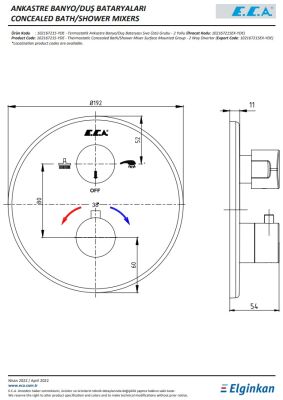 Eca Krom Termostatik Ank Banyo/Duş Bat 2 Yollu S.Ü. 102167215-YDE - 2