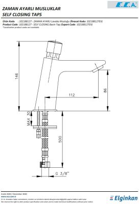 Eca Krom Zaman Ayarlı Lavabo Musluğu 102188127 Tek Su Girişli - 3