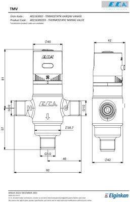 Eca Kumlu Krom Renkli Termostatik Karışım Vanası G 1/2" 402163002 - 3