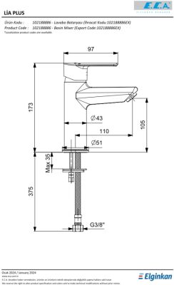 Eca Lia Plus Krom Kireç Kırıcı Tasarruflu Sabit Lavabo Bataryası - 2