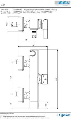 Eca Life Altın Görünümlü 102102777A1 Ürün Kodlu Banyo Bataryası - 2