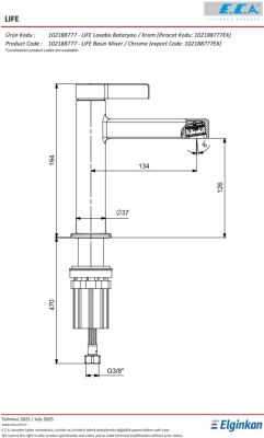 Eca Life Altın Görünümlü Kollu Sabit Lavabo Bataryası 102188777A1 - 2