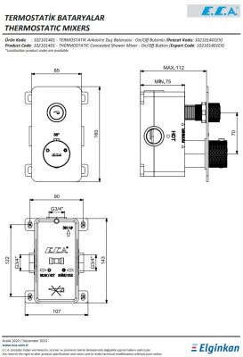 Eca Life Krom Termostatik Ank. Duş Batarya On/Off Buton 102101401 - 3