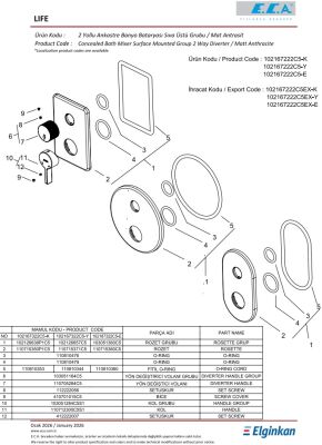 Eca Life Mat Antrasit Banyo/Duş 2 Yollu Sıva Üstü 102167222C5-KDE - 4