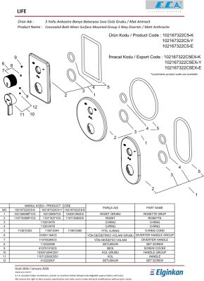 Eca Life Mat Antrasit Banyo/Duş 3 Yollu Sıva Üstü 102167322C5-K - 4