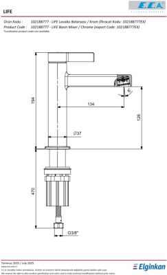 Eca Life Mat Antrasit Kollu Sabit Lavabo Bataryası 102188777C5 - 2