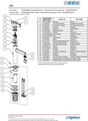 Eca Life Mat Antrasit Kollu Sabit Lavabo Bataryası 102188784C5 - 3