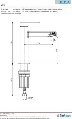 Eca Life Mat Antrasit Kollu Sabit Lavabo Bataryası 102188784C5 - 2