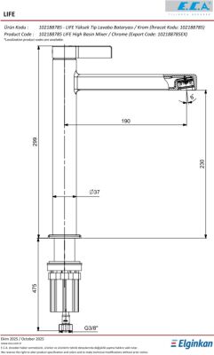 Eca Life Mat Antrasit Kollu Yüksek Tip Lavabo Batarya 102188785C5 - 2