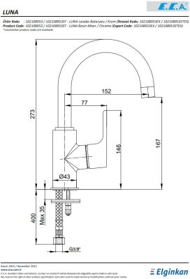 Eca Luna Altın Görünümlü Kireç Kırıcı Kuğu Boru Lavabo Bataryası - 2
