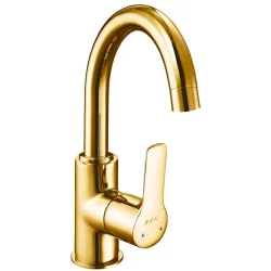Eca Luna Altın Görünümlü Kireç Kırıcı Kuğu Boru Lavabo Bataryası