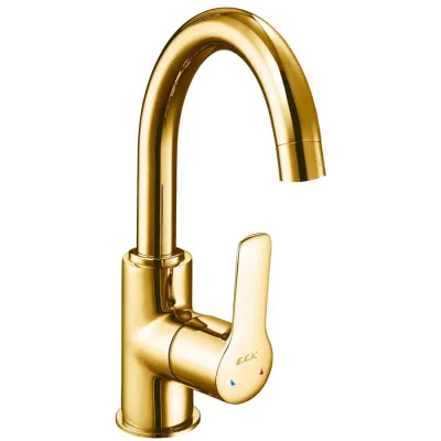 Eca Luna Altın Görünümlü Kireç Kırıcı Kuğu Boru Lavabo Bataryası - 1