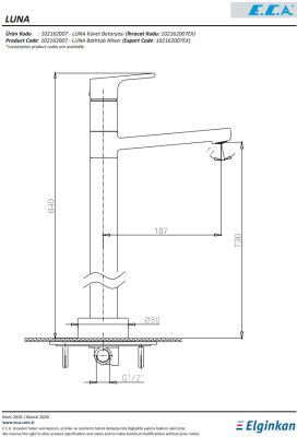 Eca Luna Krom Renkli H 84 cm Ayaklı Küvet Bataryası 102162007 - 3