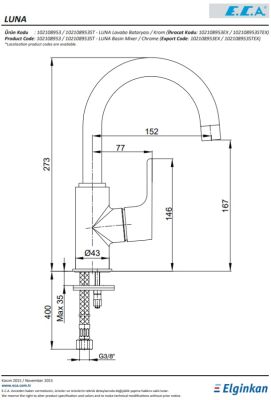 Eca Luna Krom Kireç Kırıcı Tasarruflu Kuğu Boru Lavabo Bataryası - 2