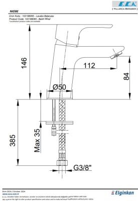 Eca Niobe Ecotechnology Krom Kireç Kırıcı Sabit Lavabo Bataryası - 2