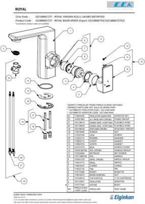 Eca Royal Krom Kireç Kırıcılı Sabit Yandan Kollu Lavabo Bataryası - 3