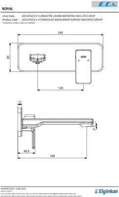 Eca Royal Mat Siyah A. Lavabo B. Sıva Üst Tek Rozet 102167621C1-K - 2