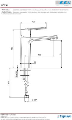 Eca Royal Mat Siyah Kireç Kırıcı Tasaruflu Sabit Lavabo Bataryası - 2