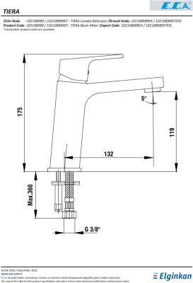 Eca Tiera Altın Gorünümlü Kireç Kırıcılı Sabit Lavabo Bataryası - 3