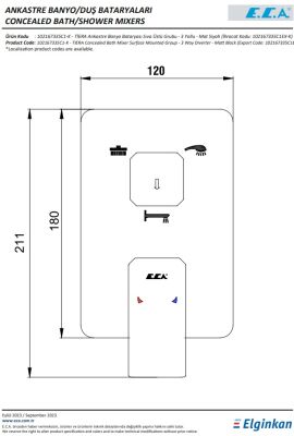 Eca Tiera Mat Siyah Ankastre Banyo/Duş 3 Yollu S.Ü. 102167335C1-K - 2